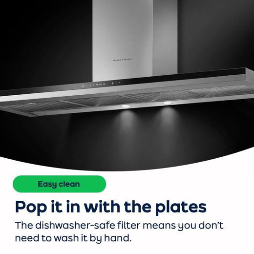 Fisher & Paykel Series 7 Contemporary HC90BCXB4 Wifi Connected 90 cm Chimney Cooker Hood - Stainless Steel / Black - AO Annotation - Dishwasher-safe filter